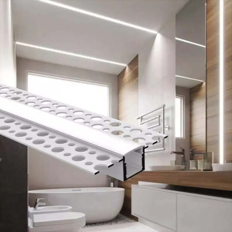 U Shape Extrusion Aluminum Profiles Flat LED Linear Profiles With Flexible LED Strips for Drywall Plastering Corner LED Profiles