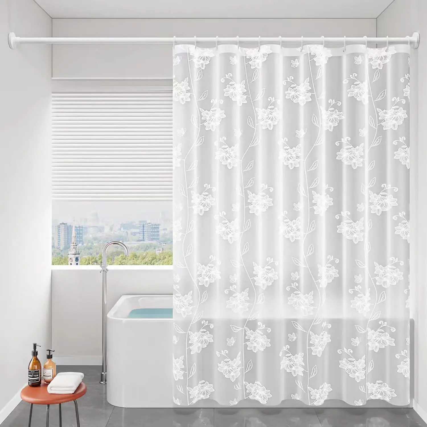 Modern Simple Waterproof Mildew-proof Shower Curtain Bathroom Curtain Soft Flower EVA Thickened Shower Curtain