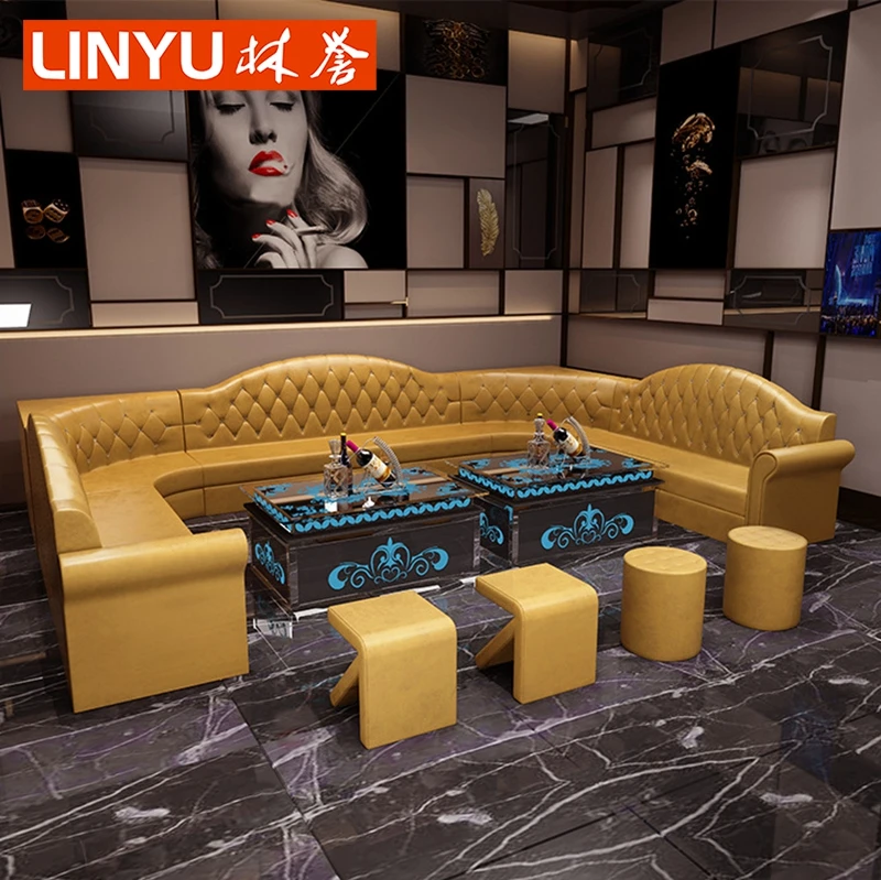KTV, караоке, бар, ночной клуб, U-образные кнопки для комнаты, Стеганный кожаный диван chesterfield и стол, набор мебели для отеля, курорта