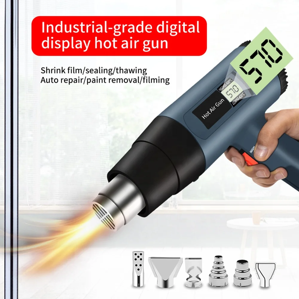Supply 2000W digital display adjustable temperature 866C heat air gun auto film baking heat shrinkable gun industrial