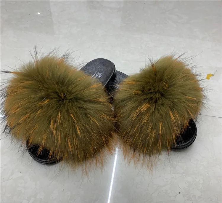 
Mixed Colors Baby Toddler Sandals Real Fox Fur Slippers Raccoon Fur Furry Cute Kids Fur Slides Wholesale with strap 