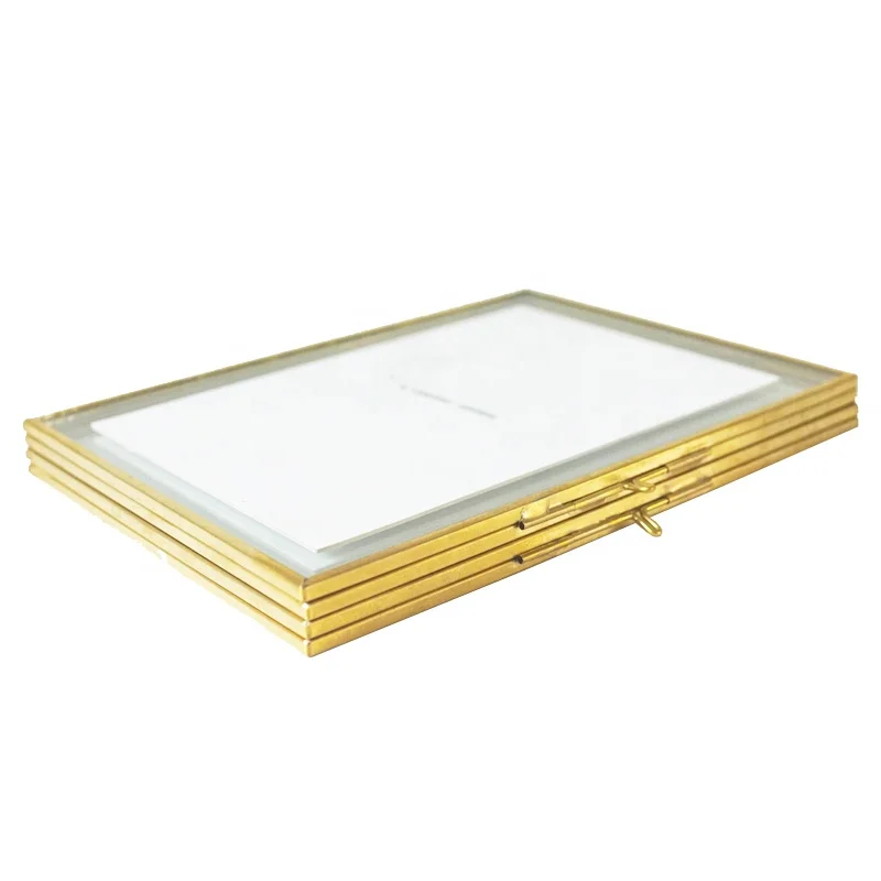 black Gold Metal Floating Wedding Double Sided Glass Picture Photo Frames Stand Tabletop Home Decorative Metal Photo Frame