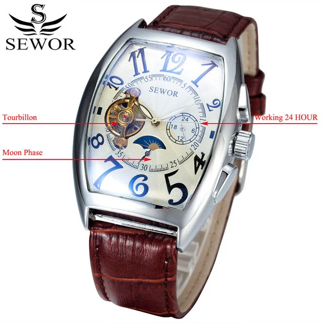 
SEWOR 577 Classic Tourbillon Wrap Mens Watches Automatic Watch Golden Case Calendar Male Clock Black Mechanical Watch 