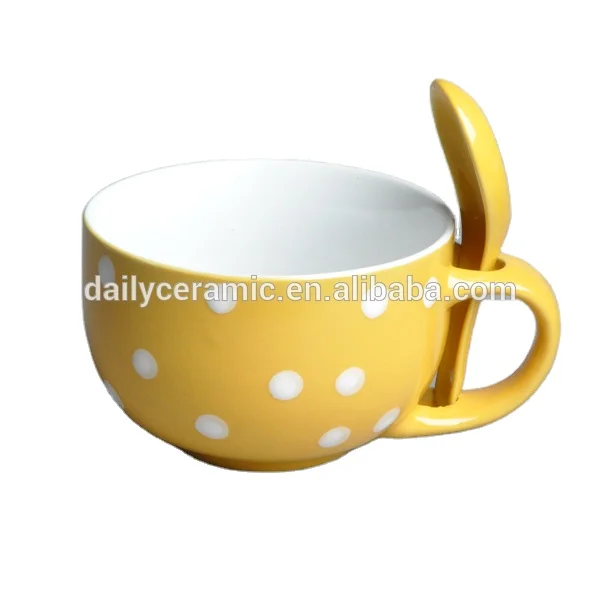 16oz one handle color ceramic soup bowl with spoon