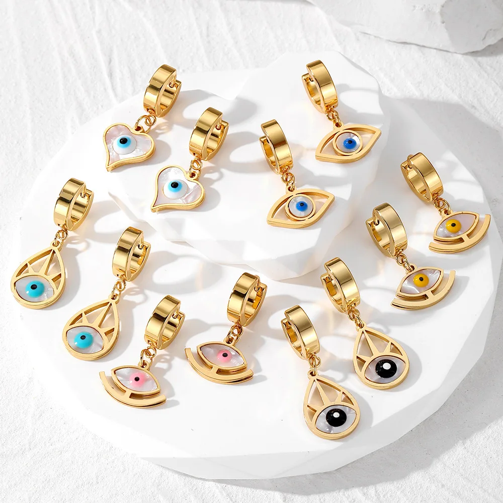 Various Style Heart Evil Eyes Stainless Steel Women Luxury Hoop Custom Jewelry Earrings