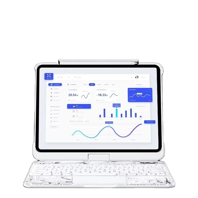 Новый дизайн прозрачный белый 360 ° поворотный Чехол для клавиатуры Bluetooth со скрытым слотом для ручки для 2024 iPad Pro & Air 11 дюймов