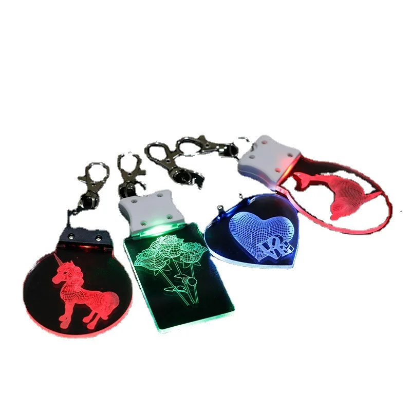 Custom Logo Flashing Acrylic key chain Led Keychains Glow In  Dark Light Up Badge Key Ring rgb led keychain