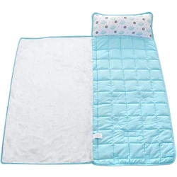 Toddler Nap Mat Gray/Stars With Removable Pillow and Fleece Minky Blanket,Lightweight Nap Mat for Girls, Travel Nap Mat for Boys