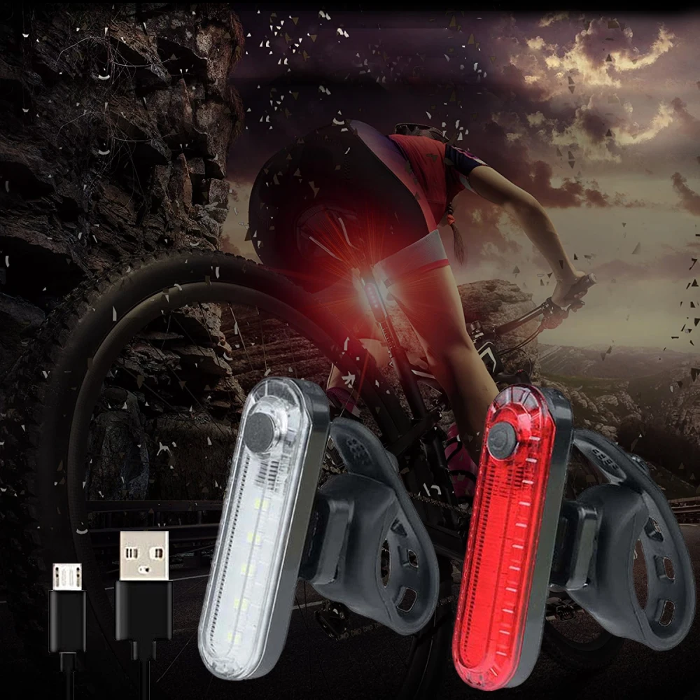 USB Rechargeable Front White Bicycle Light Waterproof 120 degree  Bike Red Tail LED Light Set bicycle tail light