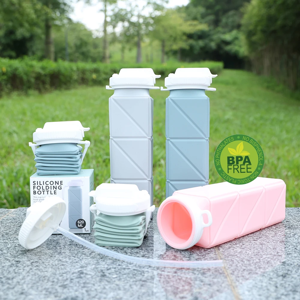 Running Custom Collapsible Bottle Water Drink Children 21oz School Leakproof Bpa Free Collapsible Silicone Bottle Water For Kids