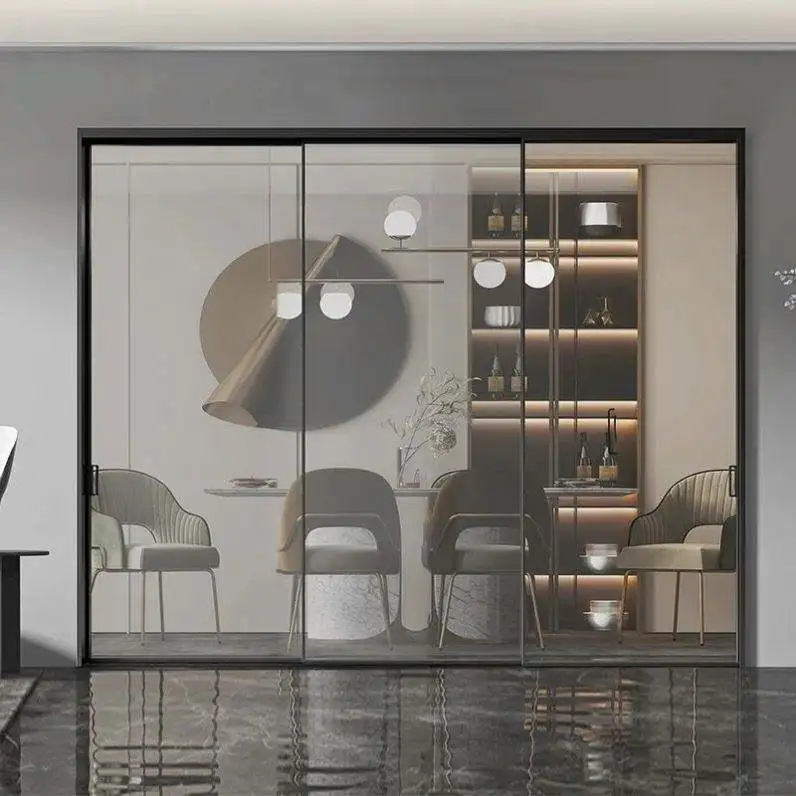 Beautiful Design Tempered Glass Thin Door Aluminum Frame For Sliding Doors