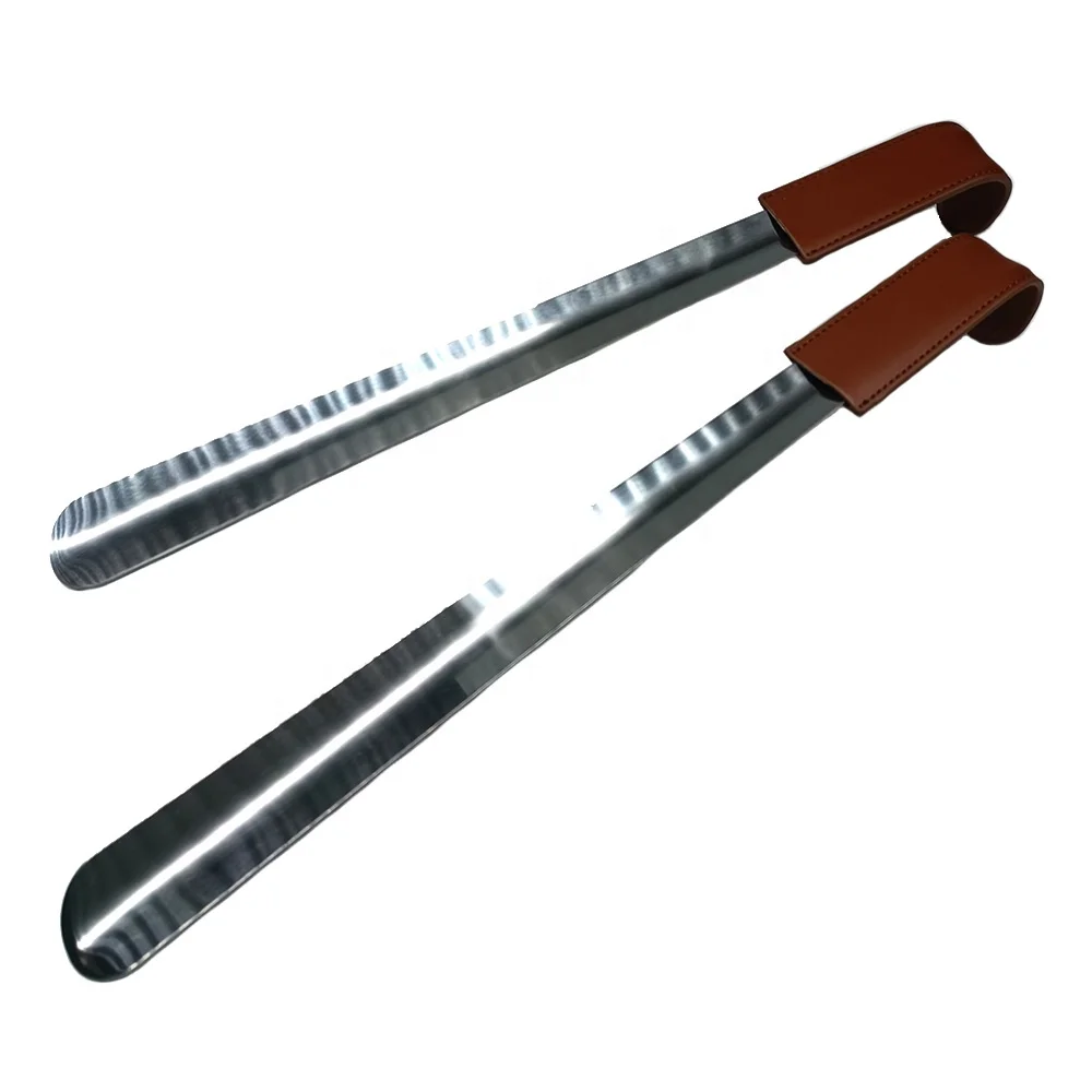 Hanging type shoe wearer long metal shoehorn shoe pump leather handle old& lazy people stainless steel tool shoe horn - MH01LH