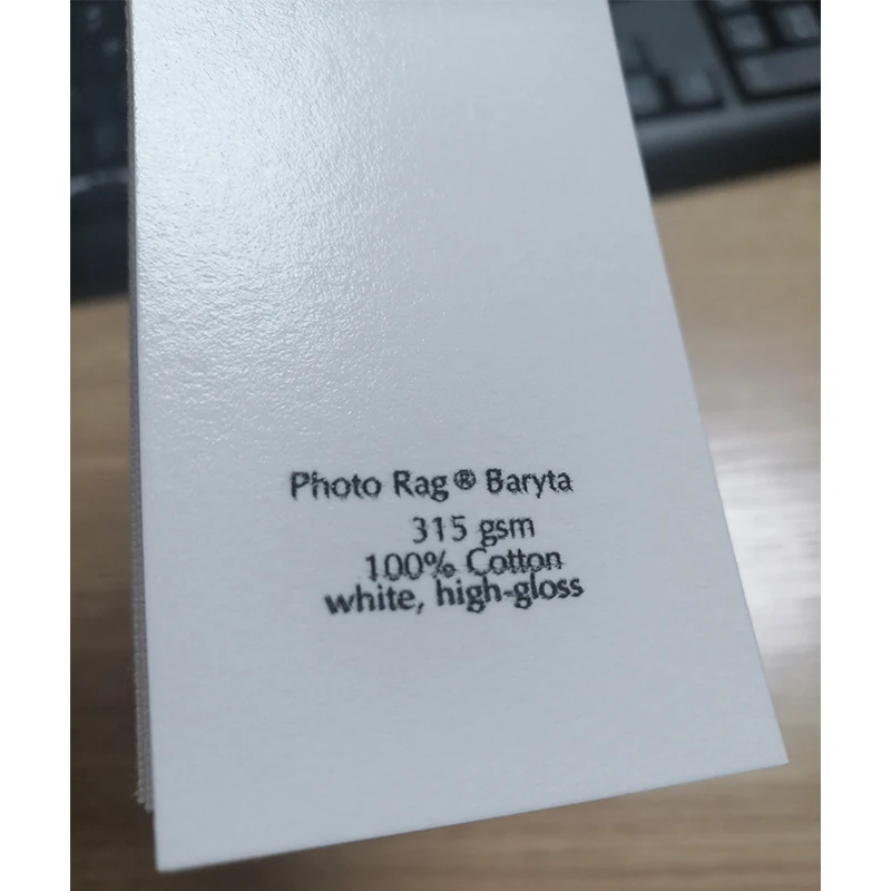 315gsm 100%cotton ISO 9706 conform high-gloss warm no optical brighteners Photo Rag Baryta fine art paper with inkjet coating