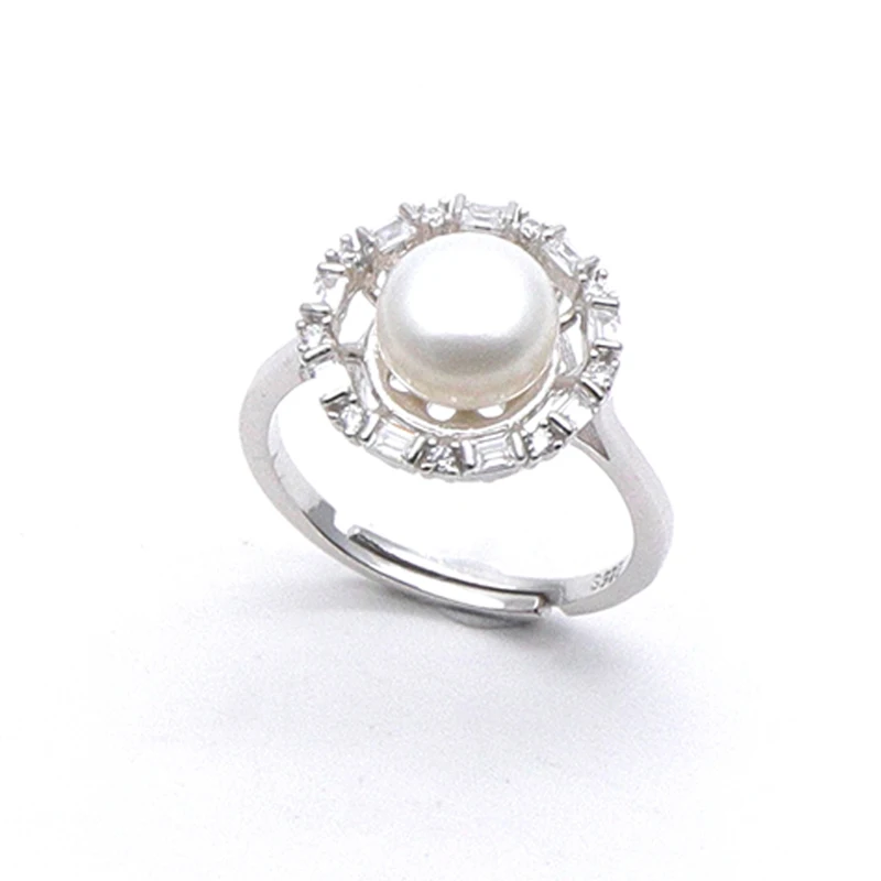 Fashion Jewelry Elegant Round Pearl flower design Ring for Girls 925 sterling silver Zircon ring for brides wedding ring