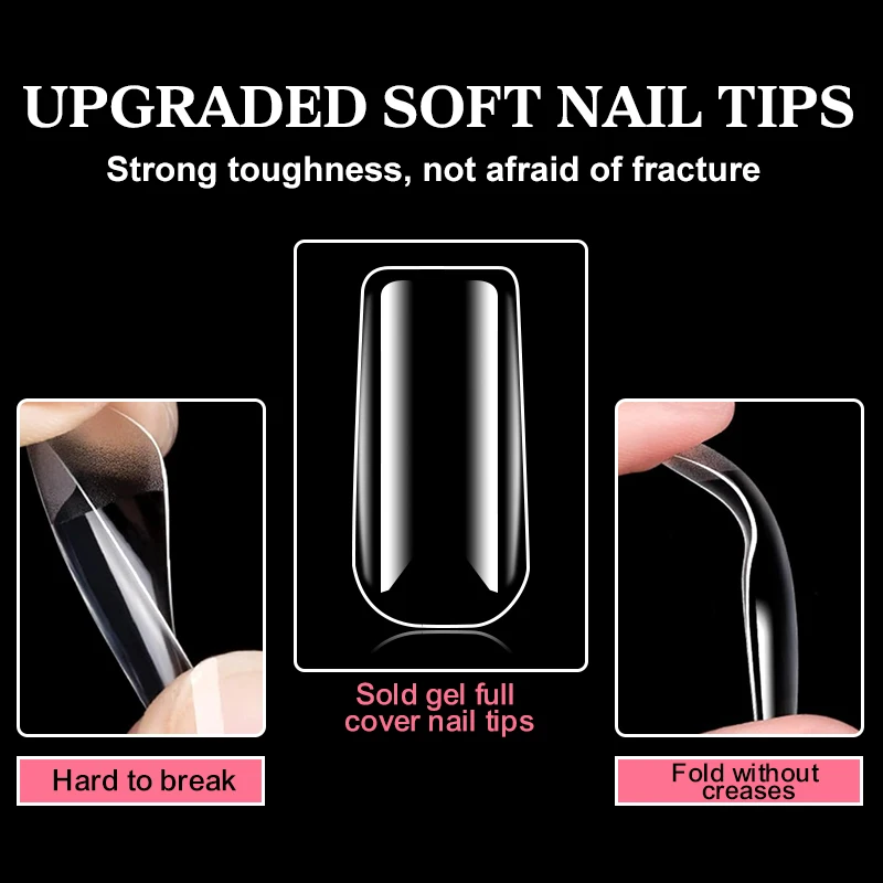 OEM Artificial Long Square Nails Tips Natural French Fashion Designed Handmade Press On Nails