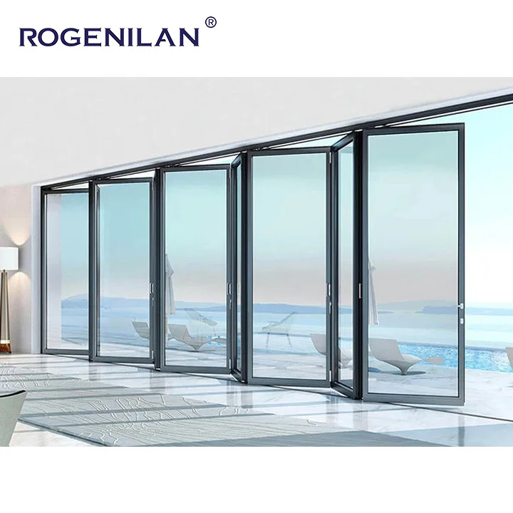 Waterproof bi fold doors villa exterior patio aluminum foldable door partition accordion glass folding patio doors system