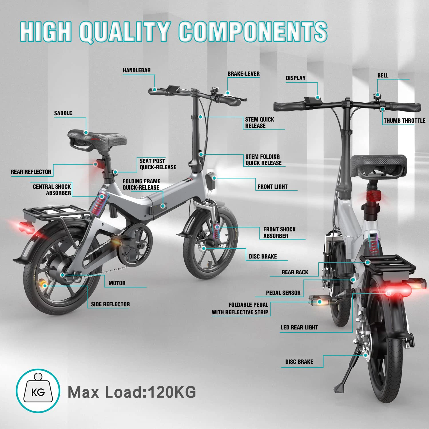EAPCS super battery life electric bicycle 16 inch 36v 250w rear hub motor commuting electric bikes