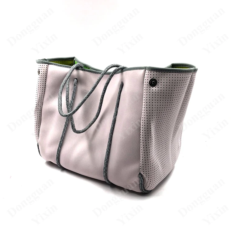 Light Pink Half Perforated Large Neoprene Bag Beach Tote Bag for Women with Inner Zipper Pockets