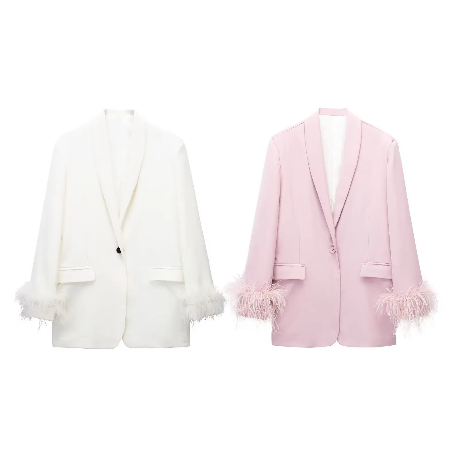 Hot spot sale pink white feather casual straight feather blazers blazers ladies women
