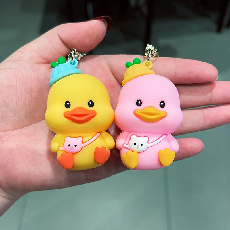 Wholesale Cute Duck Keychain Creative Little Duck Car Key Chain Ornament School Bag Pendant Soft Rubber Doll Keyring