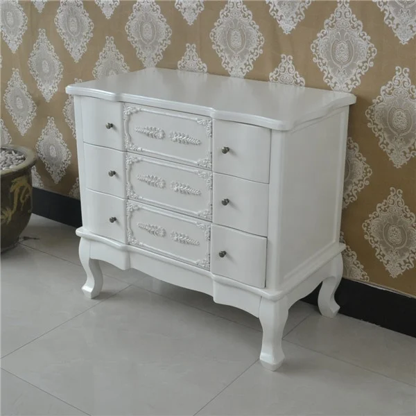 French Style White Furniture Three Drawer Bombe Chest of 3 Drawers