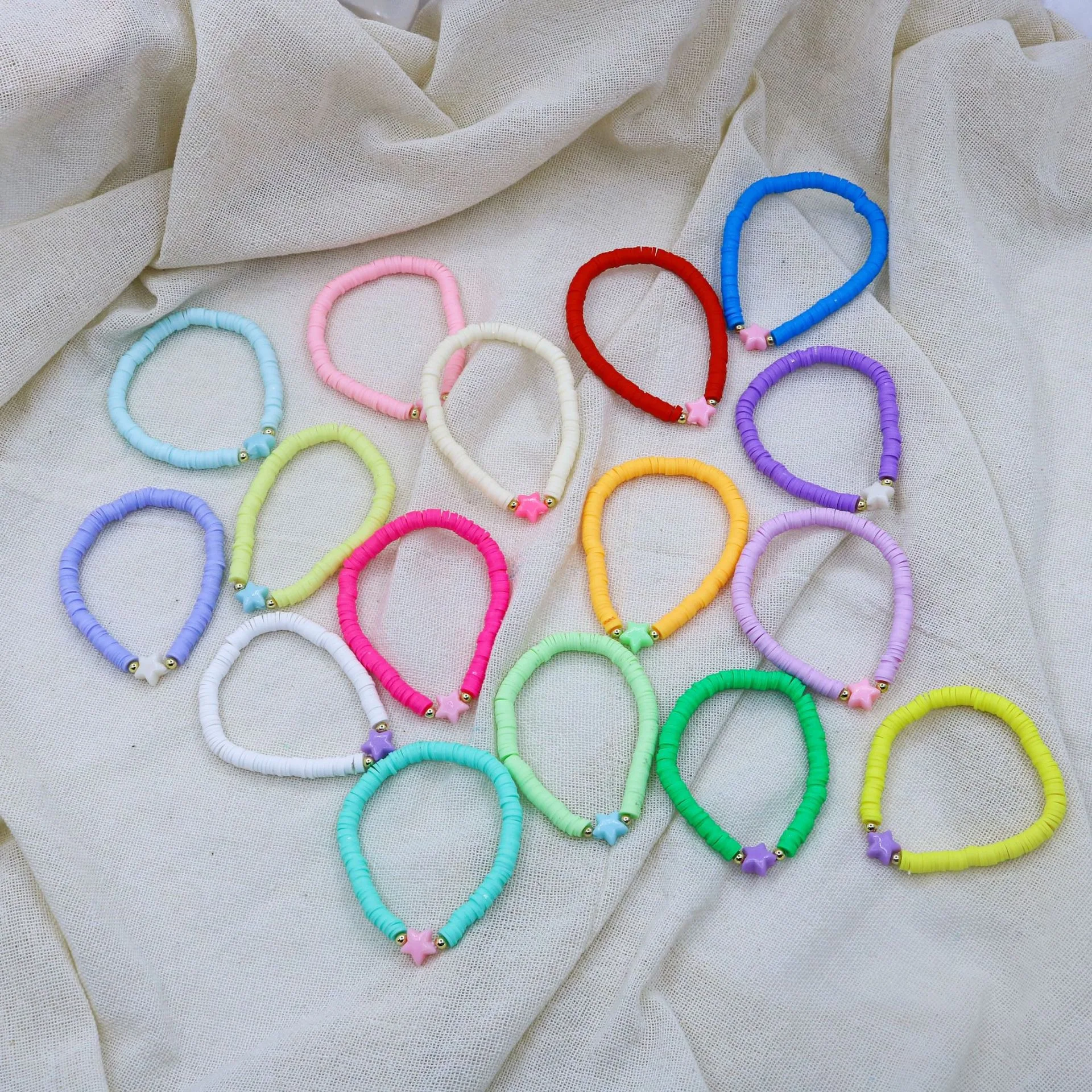 Boho Bracelet Rainbow Polymer Clay Beads Bracelet Star Beaded Bracelet Polymer Clay Stackable Charm for Women Girls Teens