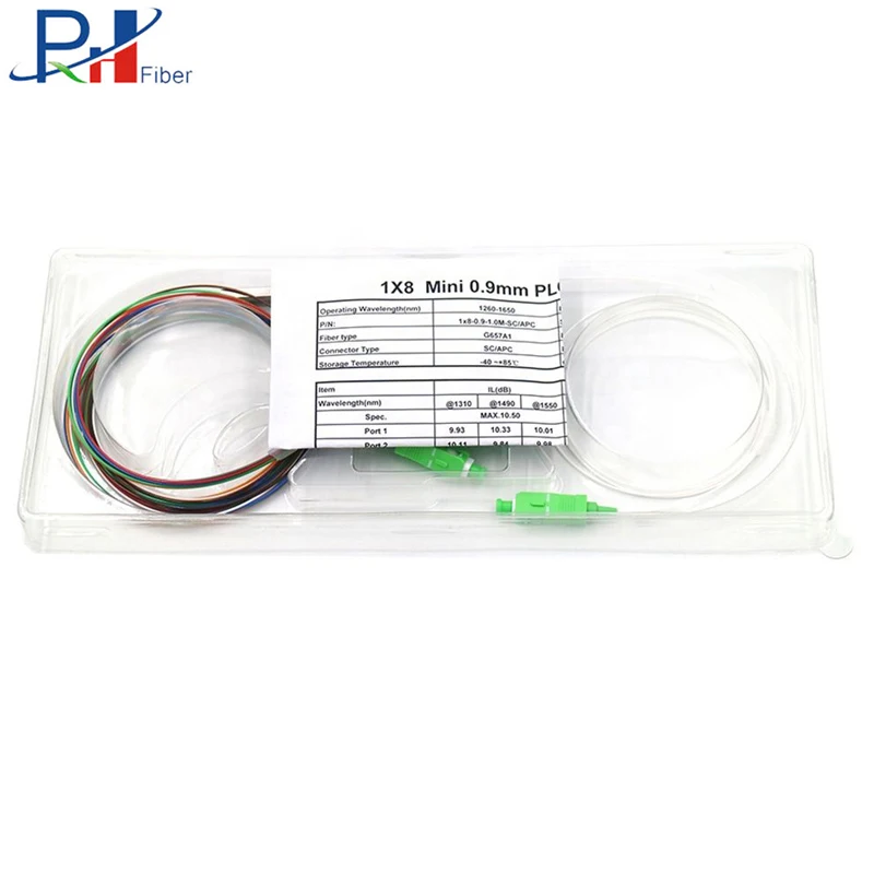 
Free Sample 1x2 1x4 1x8 1x16 1X32 1X64 Optical Fiber PLC Splitter Steel Tube Type PLC Splitter with SC APC UPC Connector 
