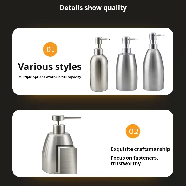 304 stainless steel hand soap bottle, bathroom and hotel soap dispenser