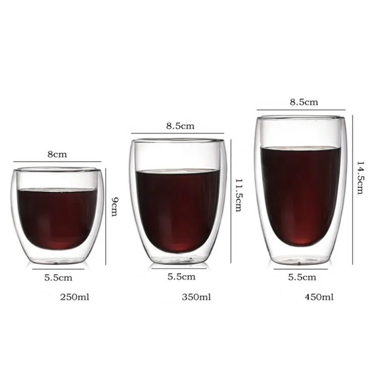 
Hot Sale High Borosilicate Glass Cups Clear Double Wall Glasses 