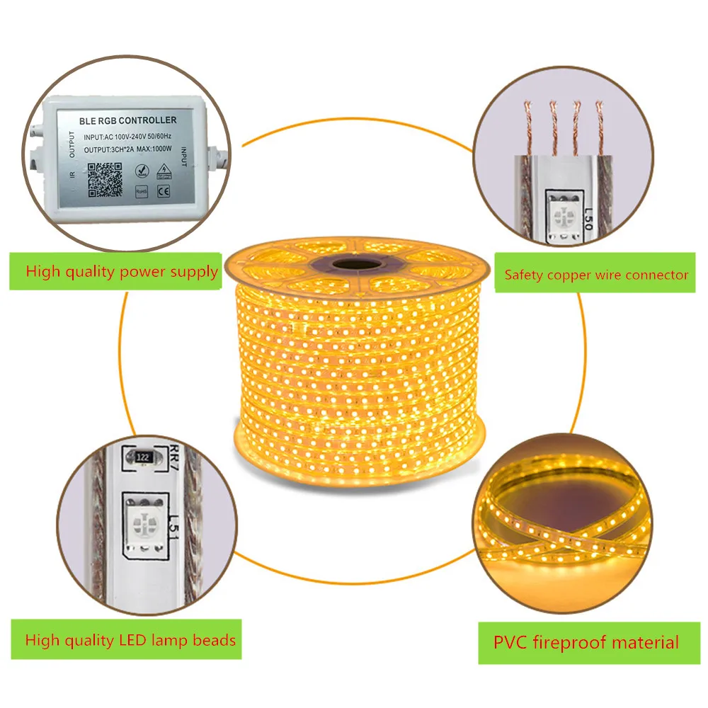 220V LED Strip Light Flexible Lights Outdoor Room Decoration Lamp SMD 5050 Tape Phone APP and Remote Control Waterproof 12V RGB