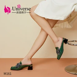 Universe M161 Latest Design Top Fashion Green Glitter Butterfly-Knot Peep Toe High Quality Manufacturer Leather Slippers Mule