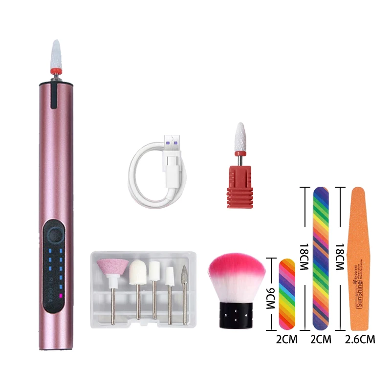 Portable USB Electrical Nail File Polishing Tool Mini Nail Drill Manicure Pedicure Efile Nail Supplies for Home and Salon Use
