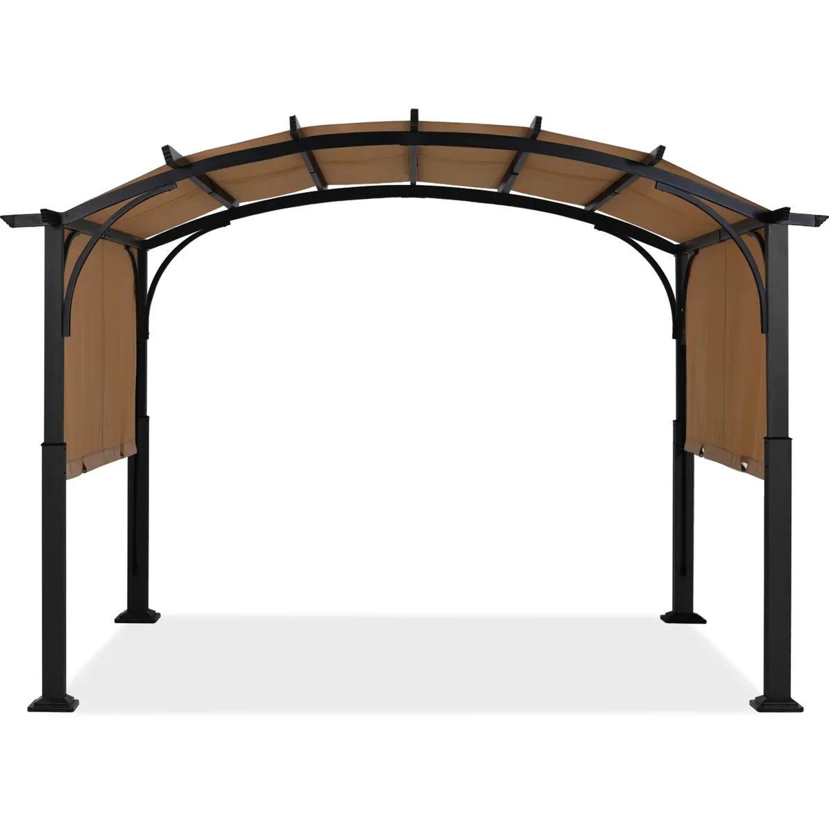 Outdoor Metal Pergola Curved Garden Gazebo with Retractable Sun Protection Canopy