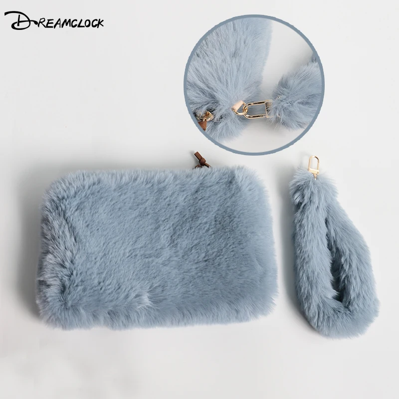 Amazon hot selling Luxury girls cute wallet plush mobile phone bag clutch bag