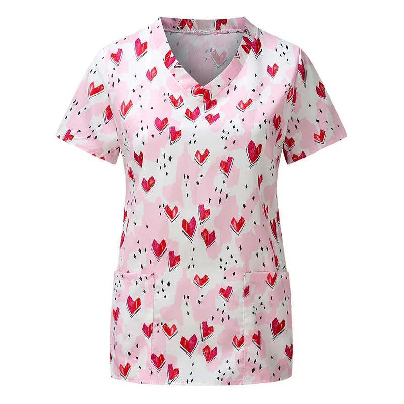Индивидуальный дизайн, сублимационный принт, женские медицинские топы с коротким рукавом и V-образным вырезом, Рабочая Униформа медсестры, костюм-скрабы