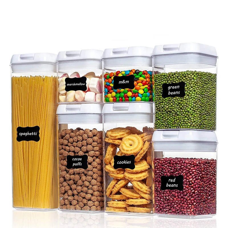 7 Pcs Set Bpa-Free Transparent Plastic Kitchen Organizer Storage Jar Food Storage Containers Set with Lids