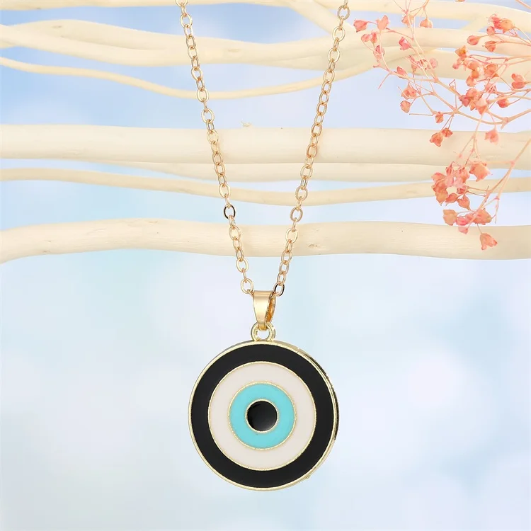 Turkey Blue Eye Necklaces Circular Ellipse Geometry Gold Plated Jewelry Punk Women Statement Necklace Chain 1