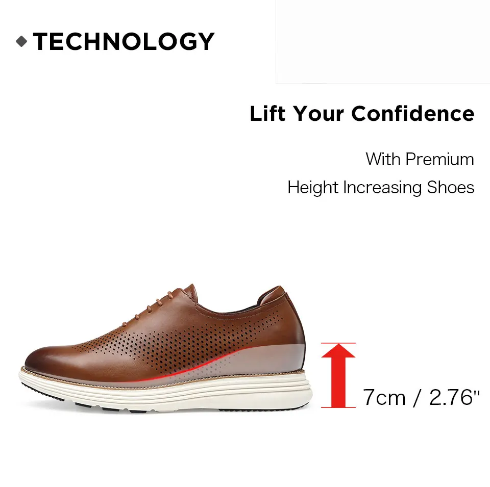 Casual Tall Men Shoes High Heel Shoes For Men Brown Leather Oxford Shoes That Get Taller 7CM / 2.76 Inches Taller