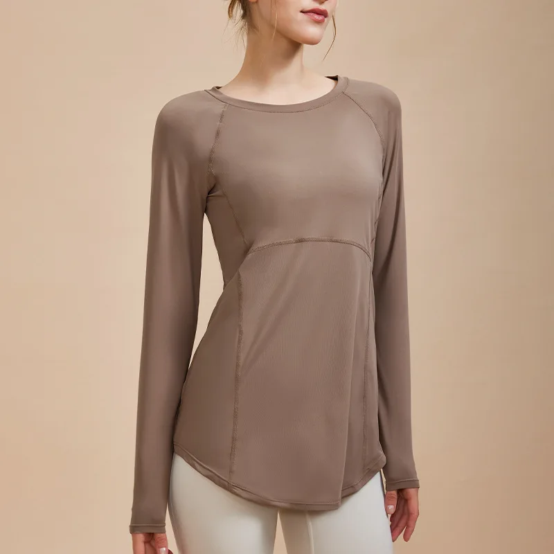 Long Sleeves Net Breathable Workout Tops Girls Cross Waist Comfortable Gym Tops Quick Dry Tee Shirts For Women