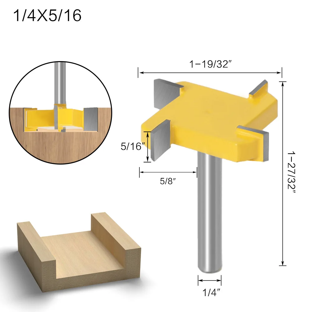 ALPHA 1/4 Inch shank T-slot Cutter Router Bit  4 Flute Carbide Tipped T-track Slotting Wood Milling Cutter