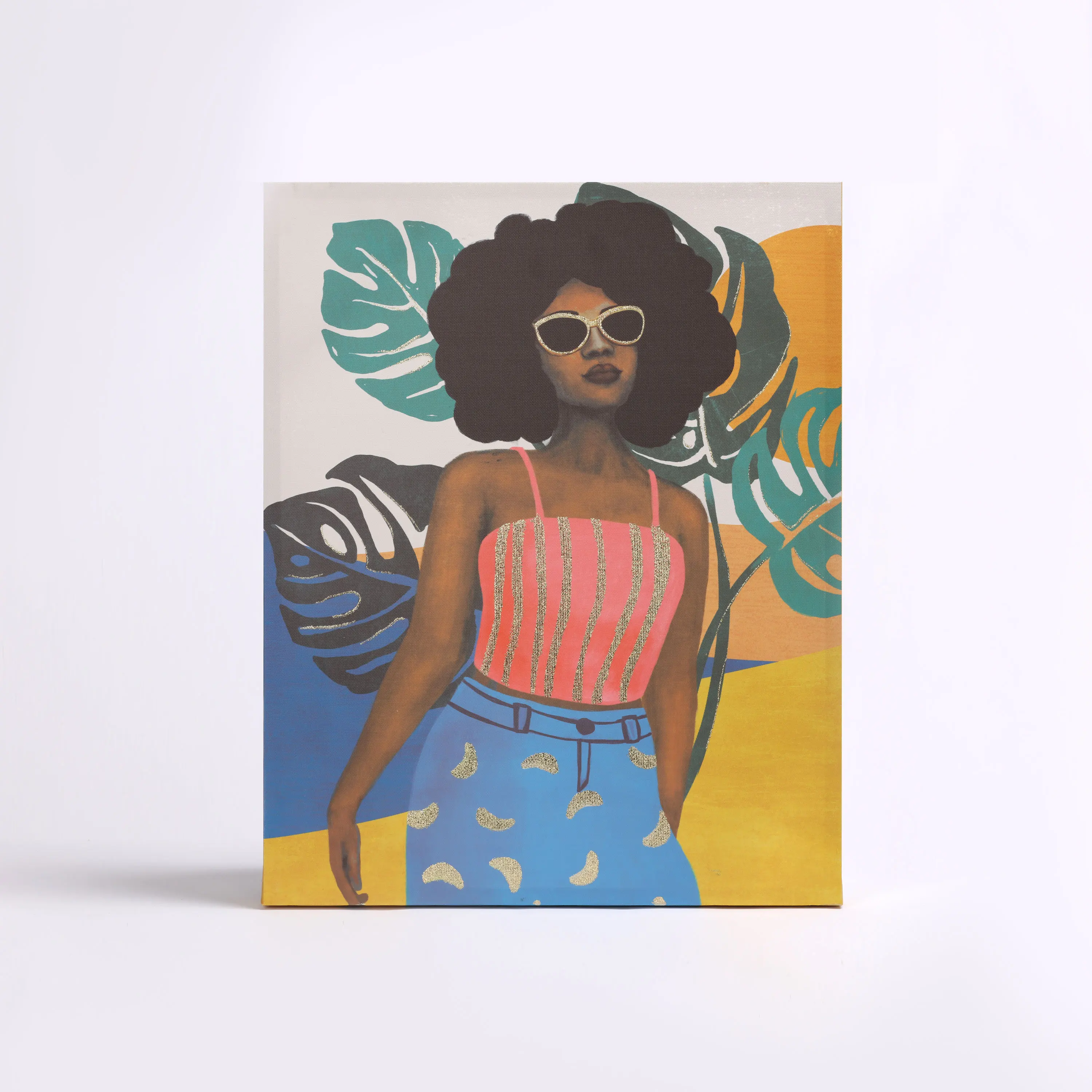 Classical Art Modern Portrait Wall Decor Black African Sunglasses Women Canvas Art Printing Other Oil Painting