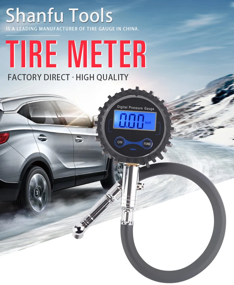 SFUTOOLS LCD Digital Pressure Air Gauge 150psi With Hose, for Truck Bus Car