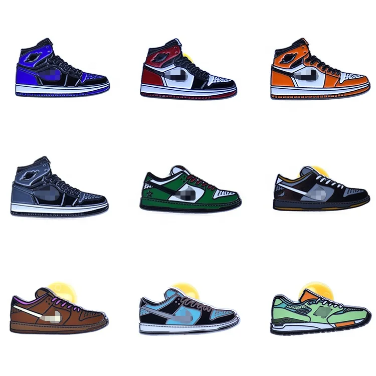  Customized Manufacturer Stock Metal Sports Sneaker Shoes Cartoon Hard Soft Enamel Badge Lapel