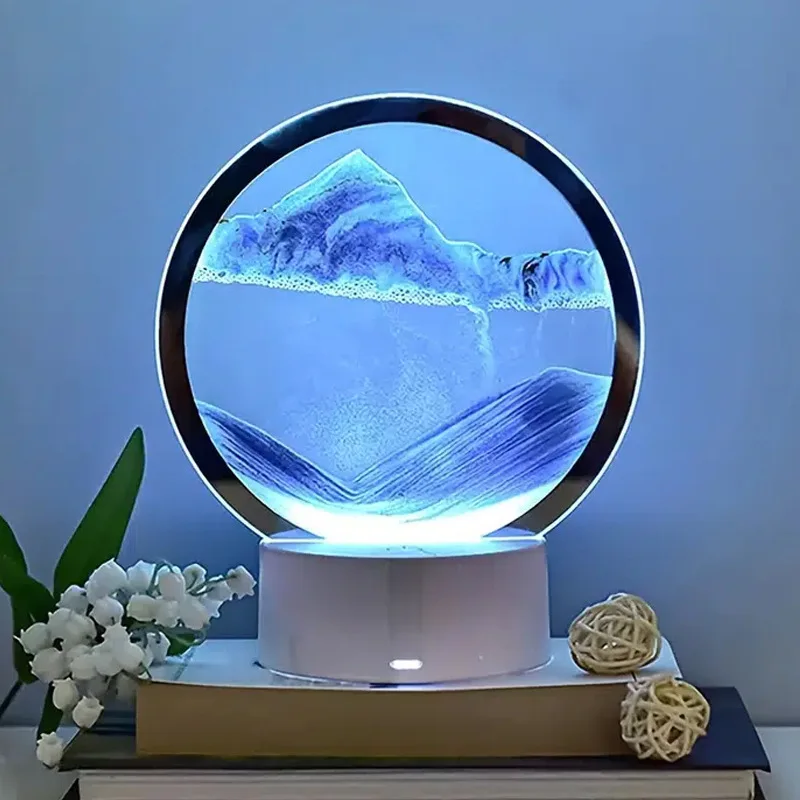 3d Led Flowing Sand Painting Picture Desk Lamp Moving Sand Reading Table Light
