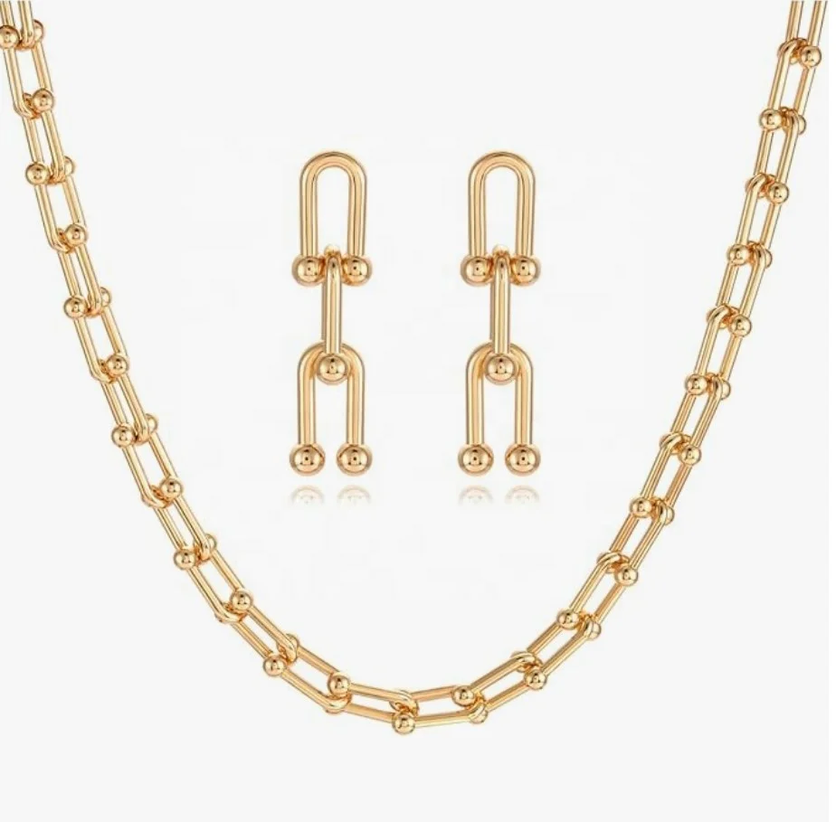 Minimalist Gold Silver Plated Link Choker Drop Dangle Earrings Layering Stacking Rectangle Paperclip Link Chian Jewelry Set