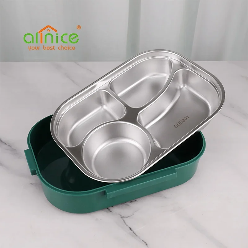 Creative Portable Square Bento Lunchbox 304 Stainless Steel Lunch Box With Tableware