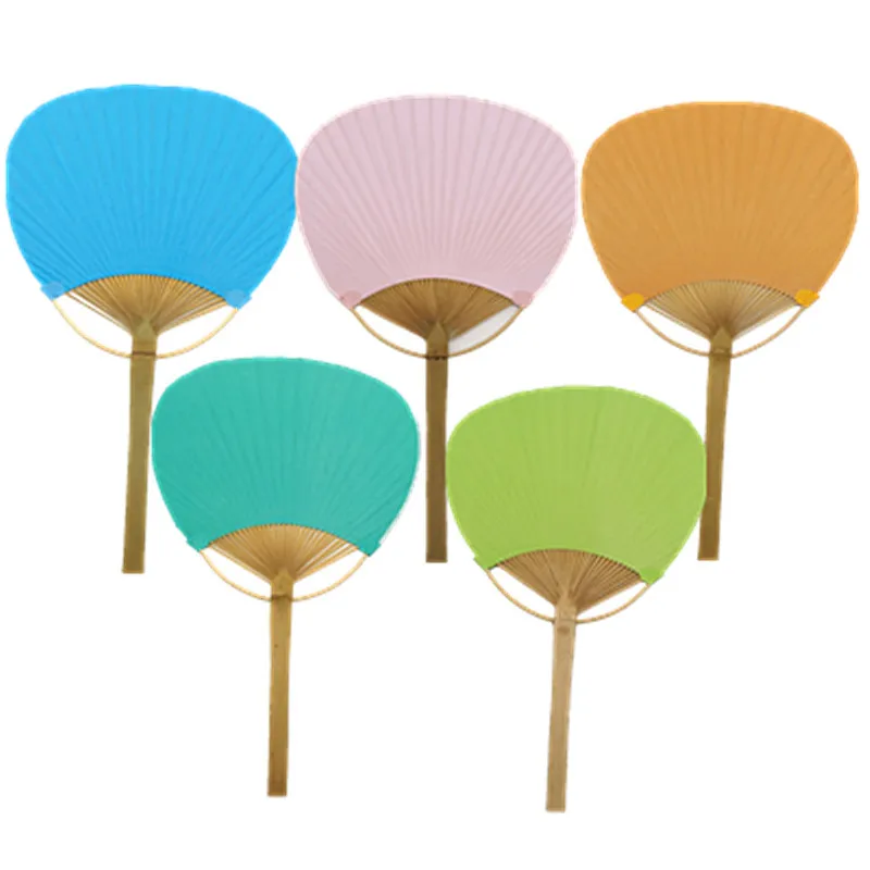 Bamboo Fabric Promotion Advertising White Blank Handheld Fan Colorful Round Customized Printing Paddle Fan