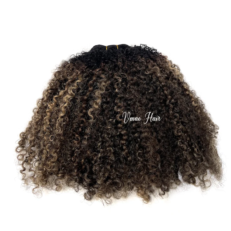 Afro Coily Raw Ombre highlight full end dark root Kinky Curly balayage hair weft small kinky Curls Jerry Curly Human Hair Bundle