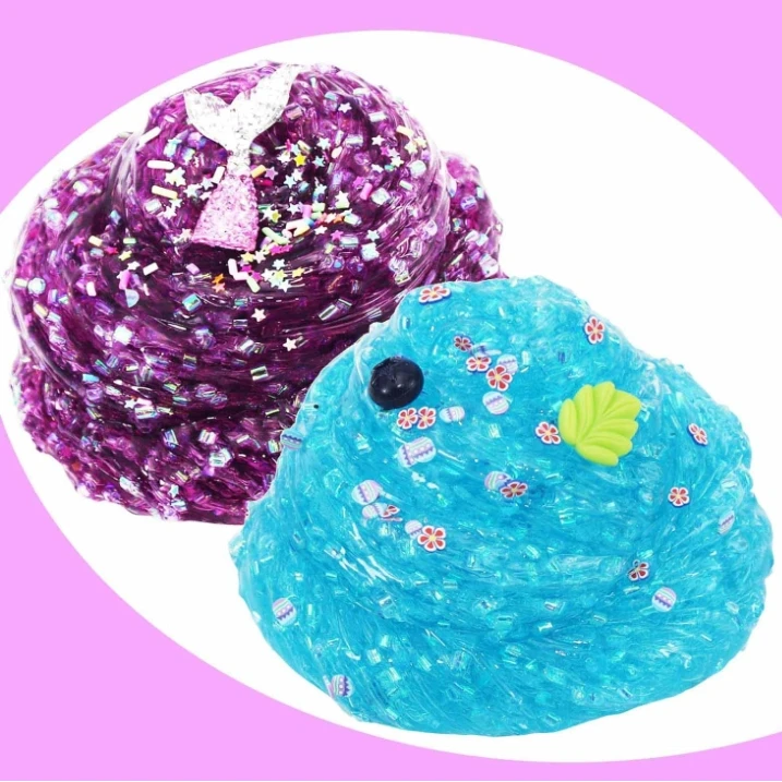 Jelly Crunchy 2 Pack- Soft Clear Slime Touch Perfect ASMR Stretchy Crystal Slime for Kids Boba Slime Party Favor