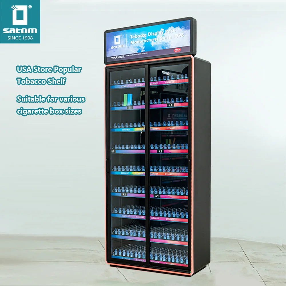 High-end Tempered Glass Door Cool Led Tobacco Cabinet Cigarette Rack Display Stand Cigarette Display